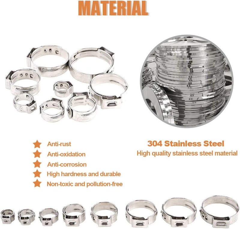 Keadic 80Pcs 1/4"-15/16" 304 Stainless Steel Single Ear Hose Clamps Clips Pex Pinch Clamp Assortment Kit for Various Hoses Plastic Tubes Use - Image 3