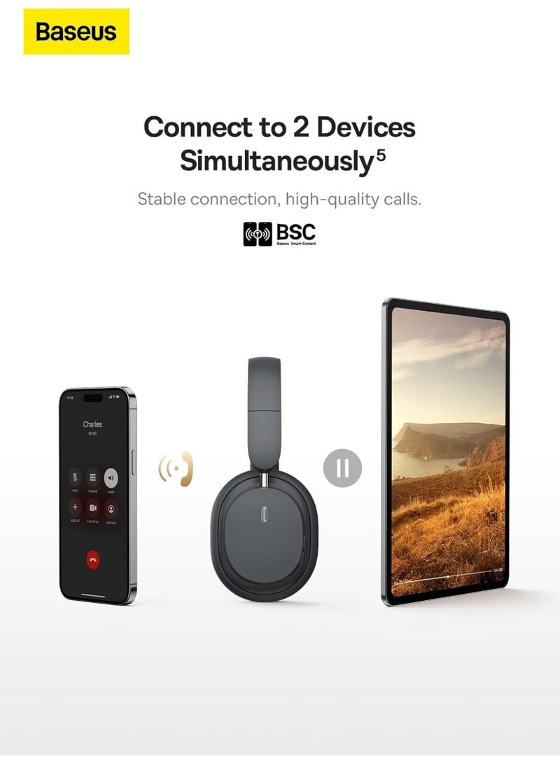 Baseus Bowie H1i Wireless Headphones, 38dB Active Noise Cancelling Headphones with Bluetooth V5.3, Spatial Audio, 0.038s Low Latency, LHDC Hi-Res Sound, ENC Mics (Cluster Black) - Image 2