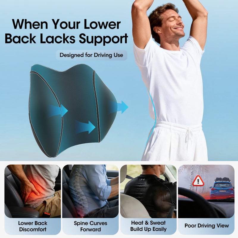 QUTOOL Lumbar Support Pillow for Car Seat â€“ High-Density Memory Foam, Provides Comfort for Long Drivers, Relieves Lower Back Discomfort, Adjustable Strap Stays Put, Fits Most Cars, SUVs & Trucks (Black) - Image 2