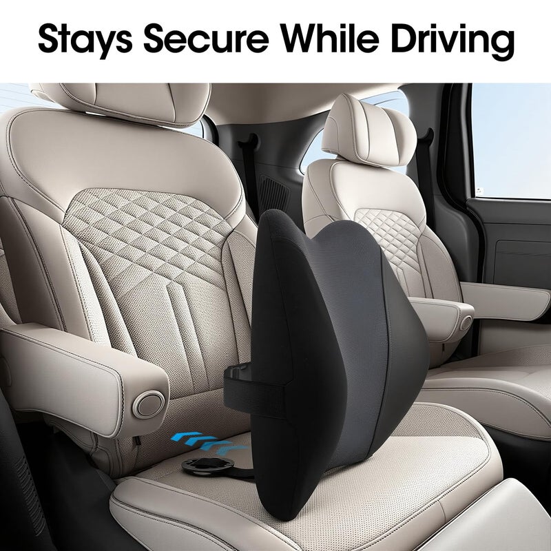 QUTOOL Lumbar Support Pillow for Car Seat â€“ High-Density Memory Foam, Provides Comfort for Long Drivers, Relieves Lower Back Discomfort, Adjustable Strap Stays Put, Fits Most Cars, SUVs & Trucks (Black) - Image 4