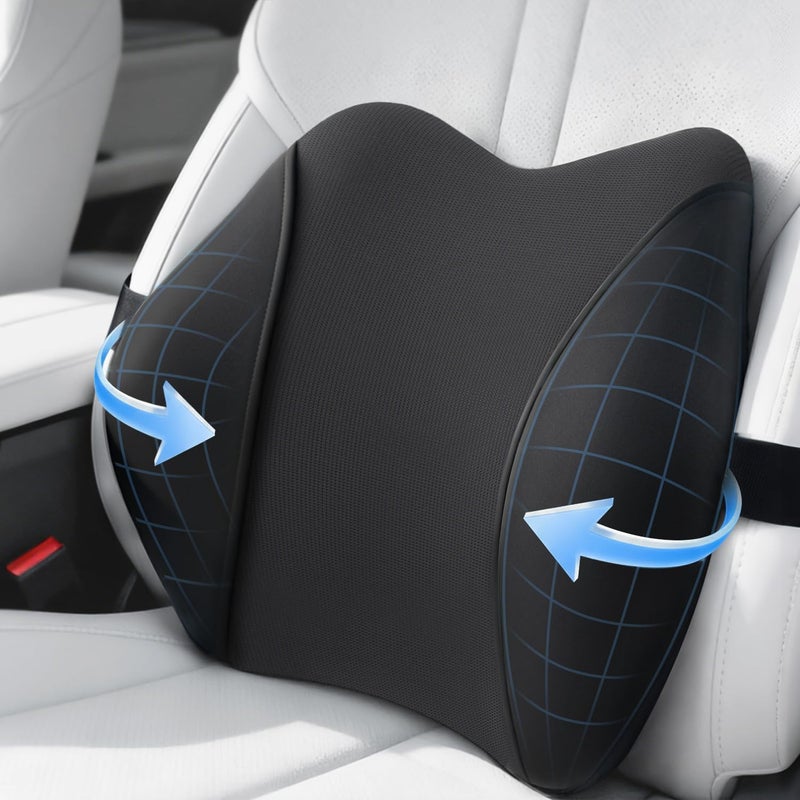 QUTOOL Lumbar Support Pillow for Car Seat â€“ High-Density Memory Foam, Provides Comfort for Long Drivers, Relieves Lower Back Discomfort, Adjustable Strap Stays Put, Fits Most Cars, SUVs & Trucks (Black) - Image 1