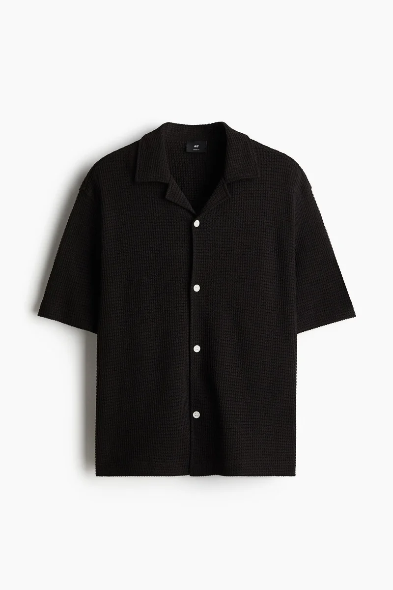 H&M Black Loose Fit Waffled resort shirt for Men | Best Price UAE