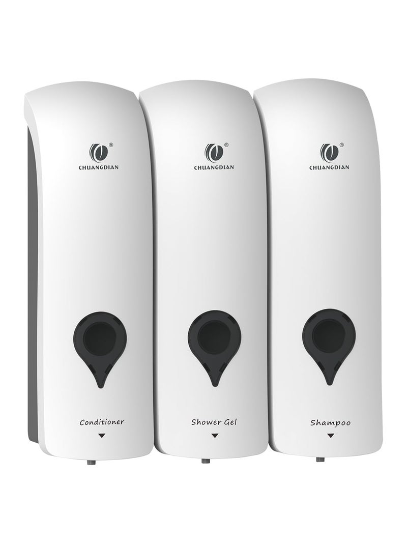 Triple Shower Gel Dispenser Shampoo and Conditioner Dispenser Wall Mounted No Drill Lotion Container 3 in 1 Liquid Pump Soap Dispenser Bathroom for Home Hotel White 300ML3