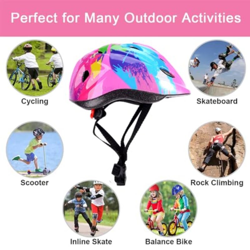 Bike Helmet, طقم خوذة اطفال بنات, Toddler Helmet Safety Set with Knee Elbow Pads Wrist Guards, Adjustable Cycling Skating Protective Gear Set for Girls Boys Aged 3-10 - Image 2