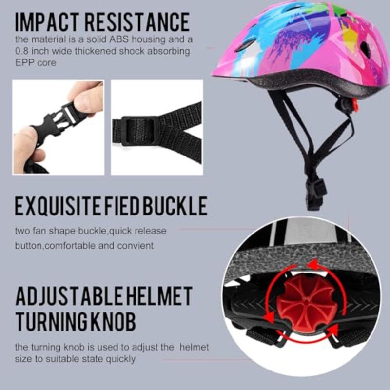 Bike Helmet, طقم خوذة اطفال بنات, Toddler Helmet Safety Set with Knee Elbow Pads Wrist Guards, Adjustable Cycling Skating Protective Gear Set for Girls Boys Aged 3-10 - Image 4