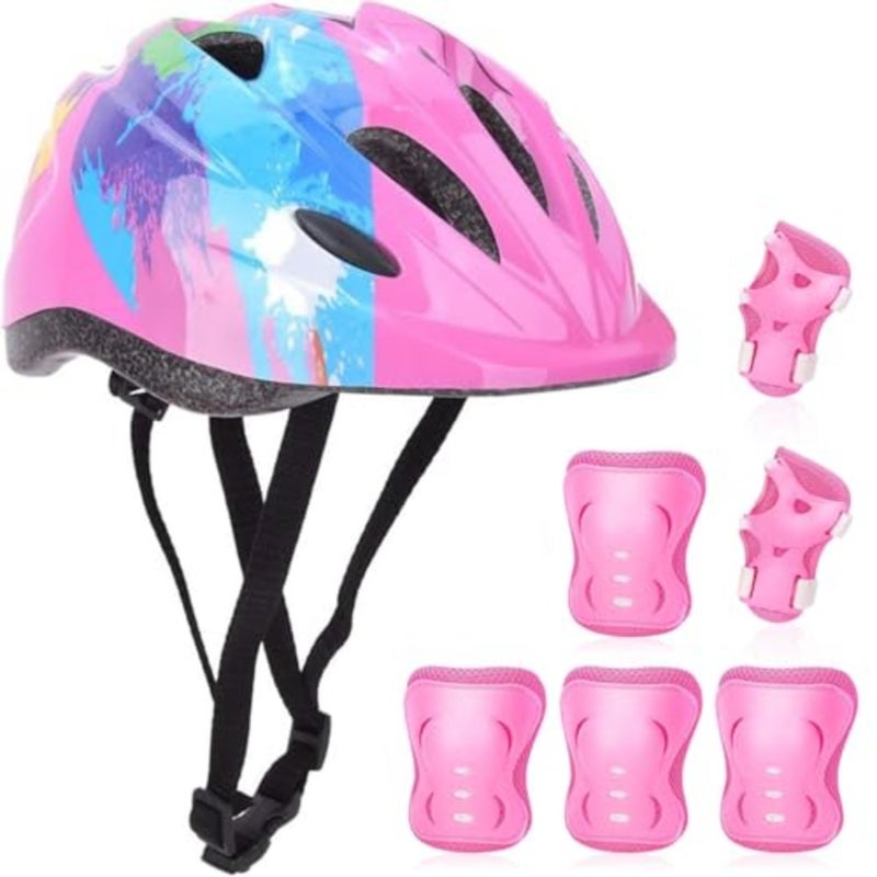 Bike Helmet, طقم خوذة اطفال بنات, Toddler Helmet Safety Set with Knee Elbow Pads Wrist Guards, Adjustable Cycling Skating Protective Gear Set for Girls Boys Aged 3-10 - Image 1