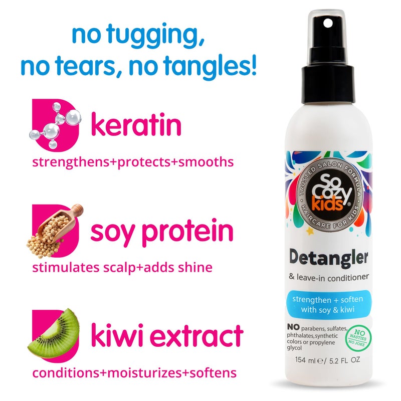 SO COZY SoCozy Detangler Leave-In Conditioner Spray For Kids Hair Strengthens and Softens, No Parabens, Sulfates, Synthetic Colors or Dyes, 5.2 Fl Oz (580A) - Image 3