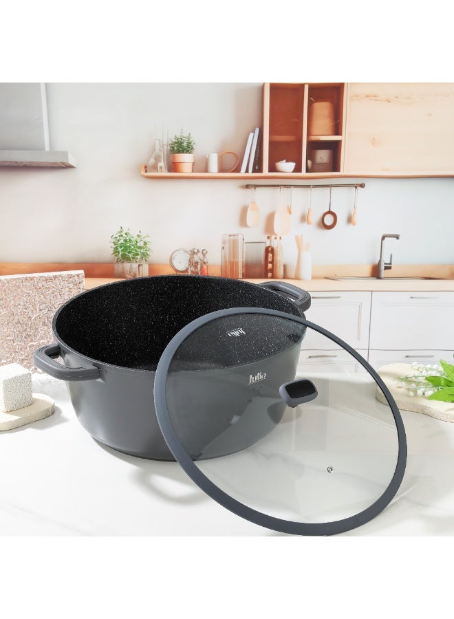 جوليا قِدر جوليا  إيليت إيدج 40 سم مع غِطاء - رمادي - جرانيت أسود غير لاصق - يدعم الحث الحراري - Image 1