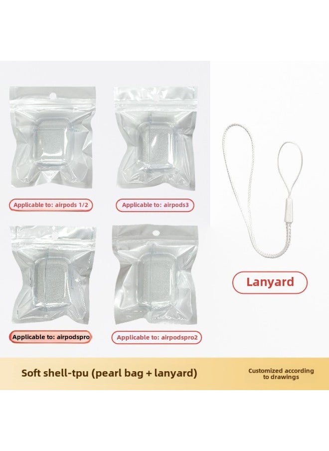 Generic - For Apple Headset Airpods4 Wireless Bluetooth Headset Protective Cover TPU Transparent Headset Protective Cover Material-Color:Tpu Soft Shell + Pearlescent Bag + Lanyard-Applicable Models:Second Generation = 1/2 Universal: With Hanging Ears - Image 1