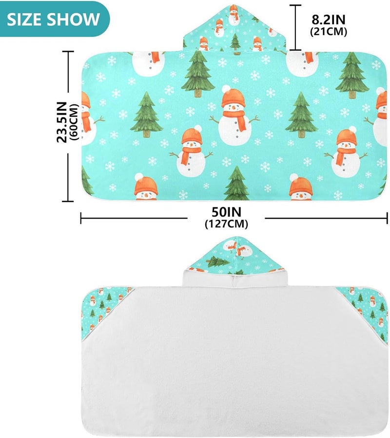 xigua Christmas Snowmen Kids Hooded Bath Towel, Ultra Absorbent Beach Towel Wrap with Hood for Babies, Toddlers, Kids, Soft Kids' Shower Towels for Boys Girls Swim, 50 x 23.5 Inch - Image 3