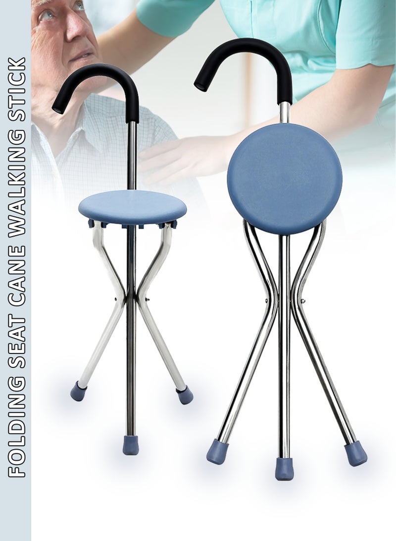 Toshonics Portable Folding Walking Stick with Seat – Three-Legged Non-Slip Elderly Crutch Chair, Lightweight Walking Aid, Ideal for Prayer, Travel, Outdoor Rest, and Daily Mobility - Image 1