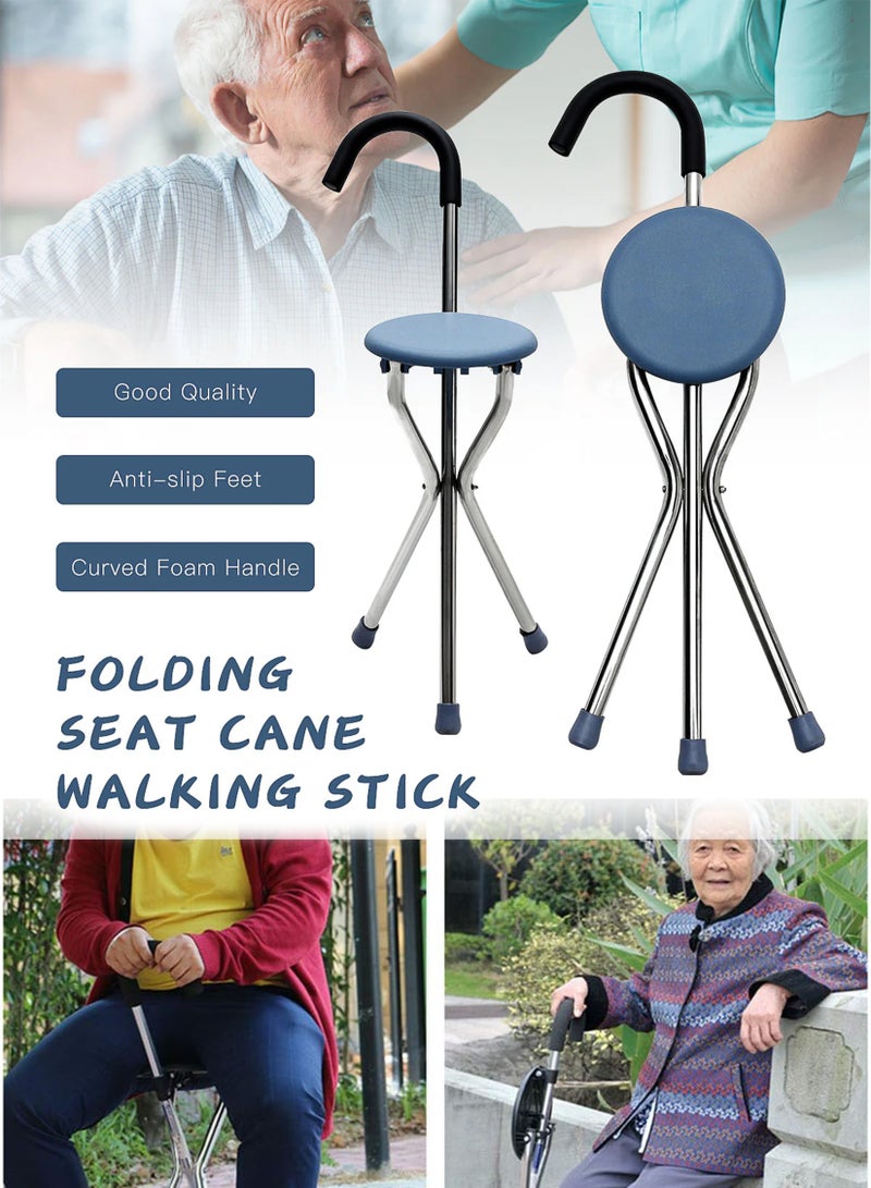 Toshonics Portable Folding Walking Stick with Seat – Three-Legged Non-Slip Elderly Crutch Chair, Lightweight Walking Aid, Ideal for Prayer, Travel, Outdoor Rest, and Daily Mobility - Image 3