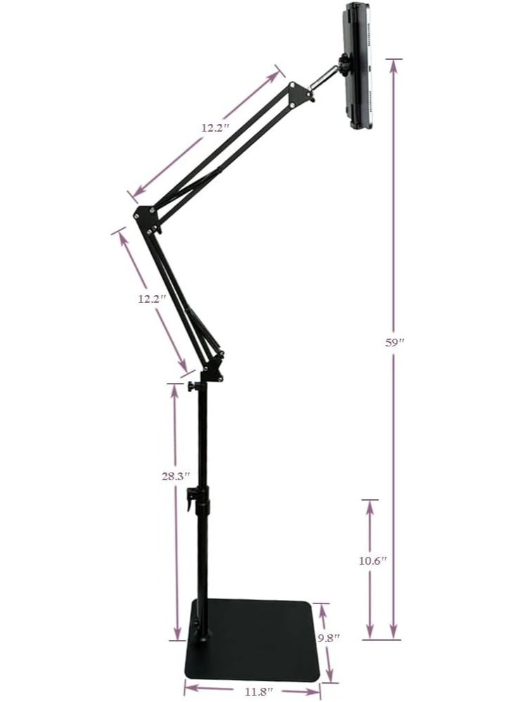 Adjustable Floor Stand for Tablets & Phones – Universal 360° Holder for Devices 3.5" to 11" – Height & Angle Adjustable up to 59" – Black - Image 2