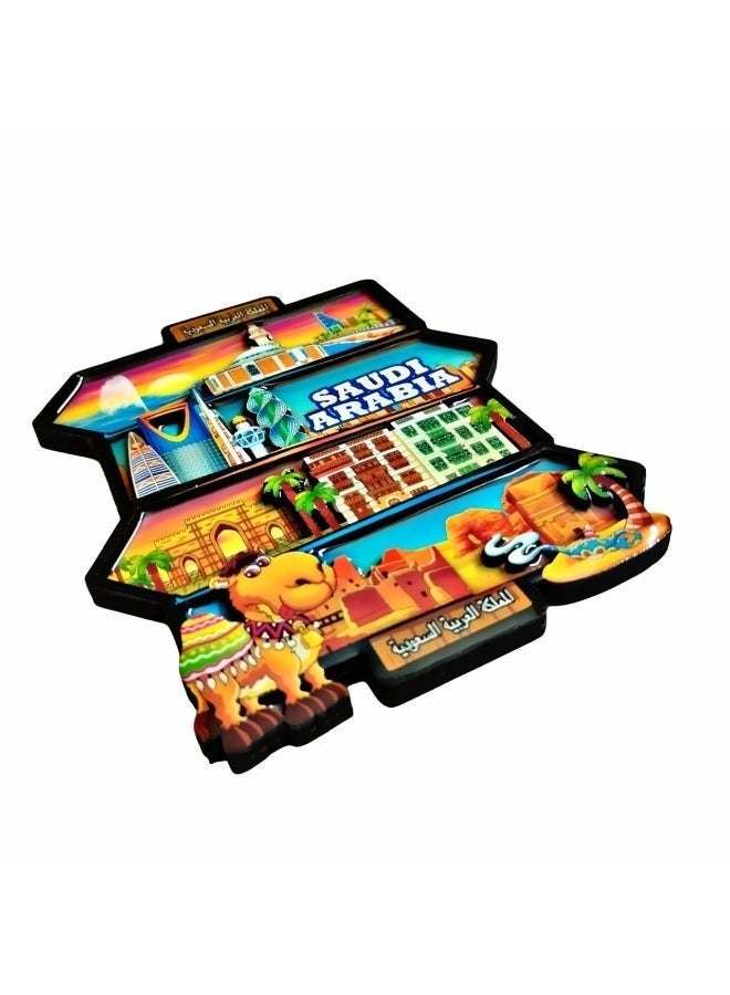 ARAB SOUVENIRS Saudi Arabia 3D Fridge Magnet – Vibrant Skyline,. Camel in Traditional Attire & Arabic Calligraphy | Premium Souvenir for Travel, Eid, National Day, or Home Décor, Gift - Image 2