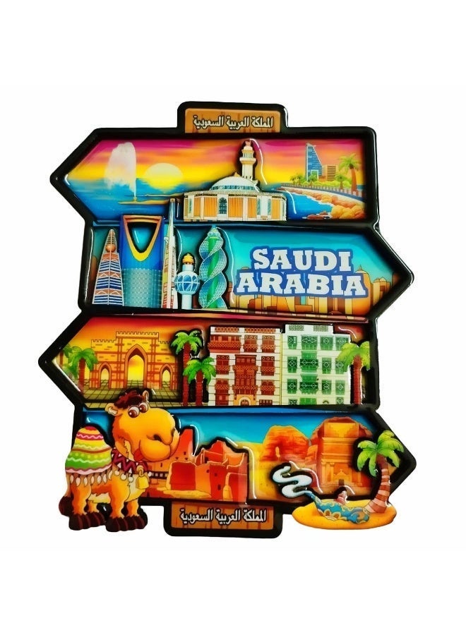 ARAB SOUVENIRS Saudi Arabia 3D Fridge Magnet – Vibrant Skyline,. Camel in Traditional Attire & Arabic Calligraphy | Premium Souvenir for Travel, Eid, National Day, or Home Décor, Gift - Image 1