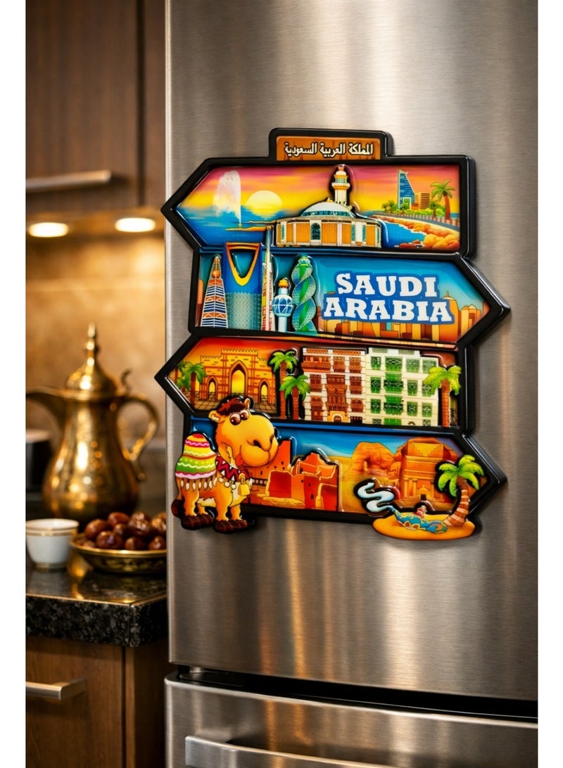 ARAB SOUVENIRS Saudi Arabia 3D Fridge Magnet – Vibrant Skyline,. Camel in Traditional Attire & Arabic Calligraphy | Premium Souvenir for Travel, Eid, National Day, or Home Décor, Gift - Image 3