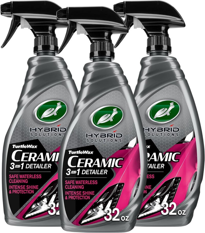 TurtleWax Hybrid Solutions Ceramic 3-in-1 Car Detailer, Waterless Car Wash, Long-lasting HydrophobicWax Protection and High Gloss Shine, Safe For All Exterior Surfaces, 32 oz (Pack of 3) - Image 1