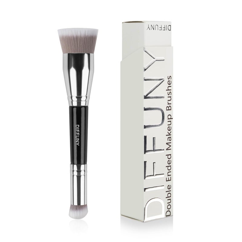 DIFFUNY Large Makeup Brushes Double Ended Foundation Brush & Concealer Brush, Flat Top Kabuki Foundation Brush for Liquid, Cream, Blending, Buffing, Concealer, Dual Sided Make Up Brushes - Image 1
