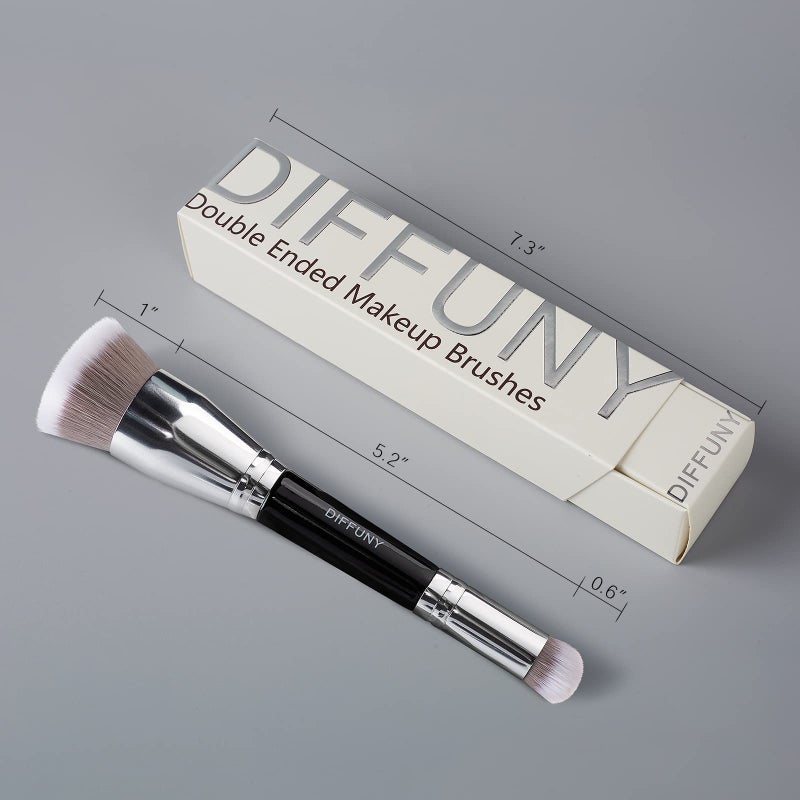 DIFFUNY Large Makeup Brushes Double Ended Foundation Brush & Concealer Brush, Flat Top Kabuki Foundation Brush for Liquid, Cream, Blending, Buffing, Concealer, Dual Sided Make Up Brushes - Image 2
