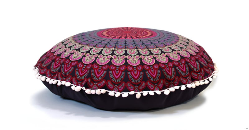 CRAFT KALA 22 Mandala Meditation Floor Pillows Cover Pouf Cover Round Seating Bohemian Mandala Cotton Floor Cushion Cover Outdoor Fireplace Seating Living Room Yoga Room Home Dcor Pink