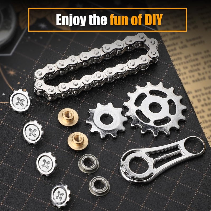 Amarlozn Cool Sprockets Fidget Chain Hand Roller, Assemble Fidget Spinner Ring Toys for Kids Adults, Metal Handheld Sensory Bike Chain Gears Cube, EDC Stress Relief Fidget Toy Kinetic Desk Office Gift - Image 2