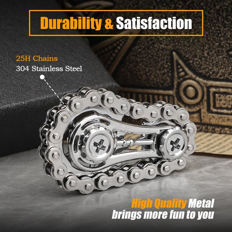 Amarlozn Cool Sprockets Fidget Chain Hand Roller, Assemble Fidget Spinner Ring Toys for Kids Adults, Metal Handheld Sensory Bike Chain Gears Cube, EDC Stress Relief Fidget Toy Kinetic Desk Office Gift - Image 3