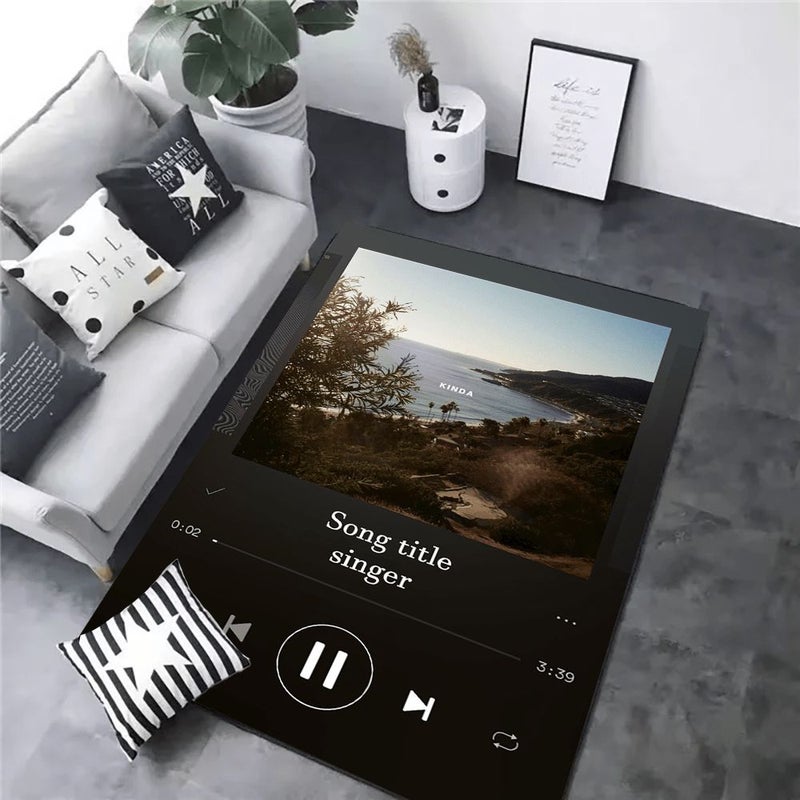 سجادة أرضية مخصصة لمشغل الموسيقى بحجم 50x80 سم من الفانيلا، هدية تحتوي على اسم الأغنية والصورة - Image 4
