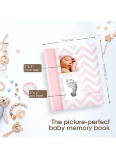 pearhead Pearhead First 5 Years Chevron Baby Memory Book With Clean-Touch Baby Safe Ink Pad To Make Baby's Hand Or Footprint Included, Newborn Milestone And Pregnancy Journal, Pink  - Image 2