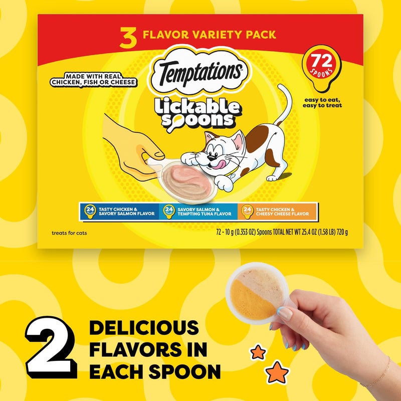 Temptations Lickable Spoons, Soft Lickable Cat Treats, Adult Wet Cat Treats, Variety Pack, 72 Spoons - Image 2