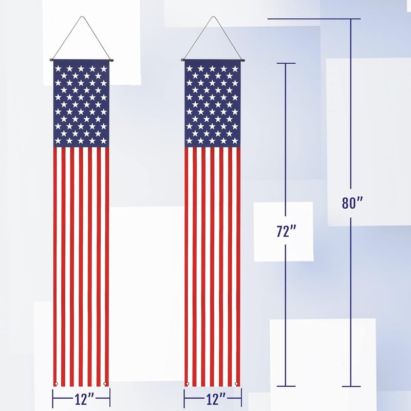 Anley American Flag PullDown Door Banners Porch Signs 2 Pieces  12 x 72 Vivid Color  Fade Resistant  USA Flag Hanging Wall Banner Patriotic Party Decoration for Outdoor Indoor - Image 2