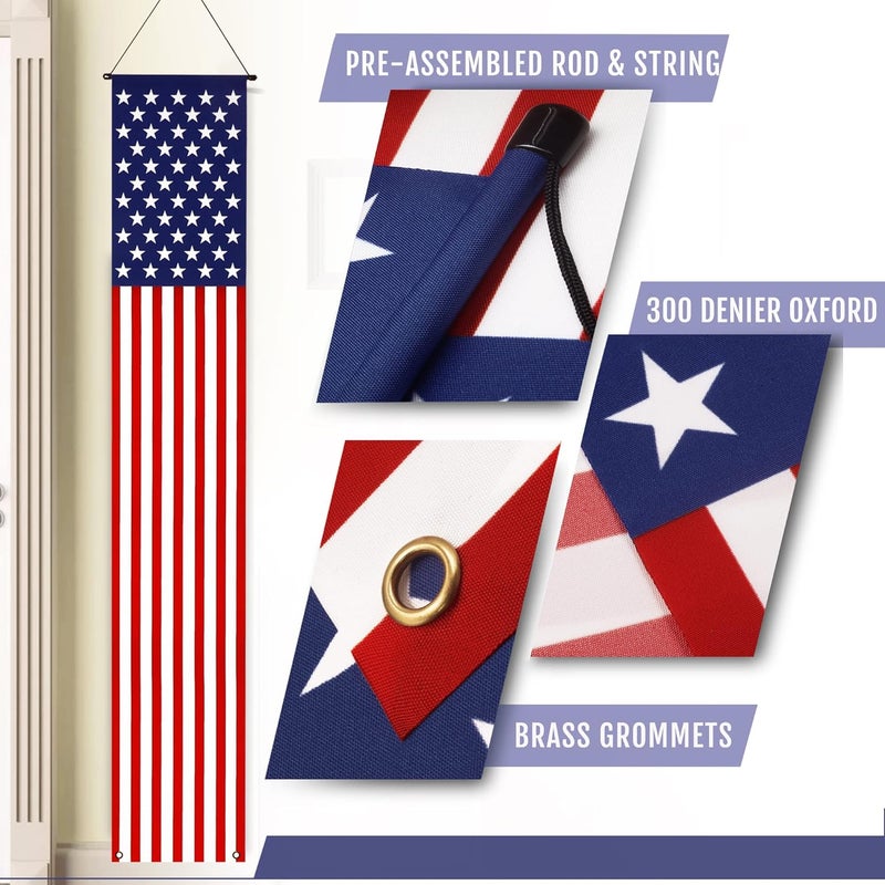 Anley American Flag PullDown Door Banners Porch Signs 2 Pieces  12 x 72 Vivid Color  Fade Resistant  USA Flag Hanging Wall Banner Patriotic Party Decoration for Outdoor Indoor - Image 4