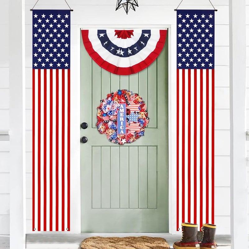Anley American Flag PullDown Door Banners Porch Signs 2 Pieces  12 x 72 Vivid Color  Fade Resistant  USA Flag Hanging Wall Banner Patriotic Party Decoration for Outdoor Indoor - Image 1