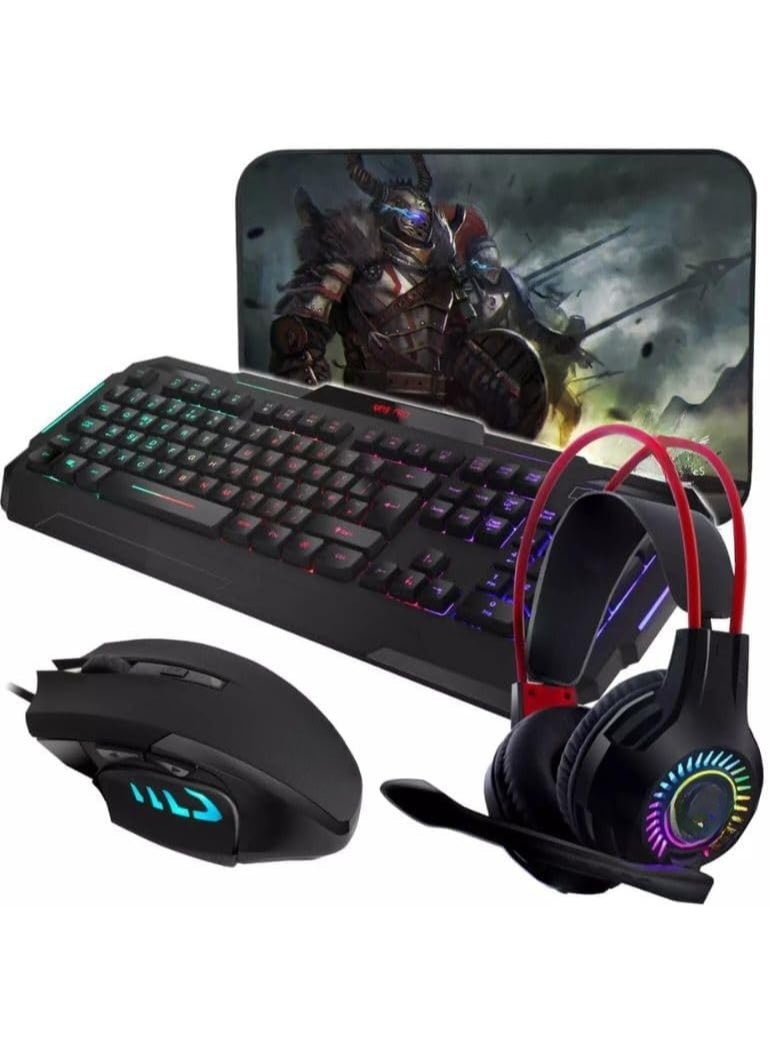 4-in-1 Gaming Combo Set with Keyboard, Mouse, Headset and Mouse Pad, Wired RGB Backlight Accessories for PC Gaming Setup - Image 1