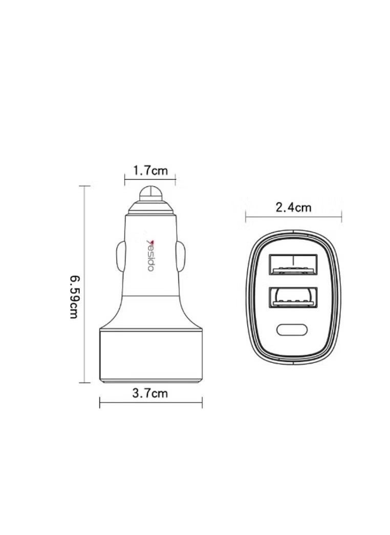 Yesido Y47 49W Car Fast Charger with Dual USB & USB-C Ports, 3-Port Simultaneous Charging Adapter for Smartphones, Tablets, GPS – Compact, Smart IC Power Distribution, Universal Compatibility for Android, iPhone, iPad & Type-C Devices – Black  - Image 4