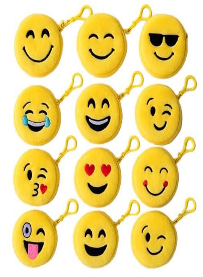 IGNOTO (Pack of 12) CuteEmoji Smiley Soft Plush Zip Pouch | Cute Coin & Earphone Purse for Kids | Perfect Return Gift & Party Favor - Image 1