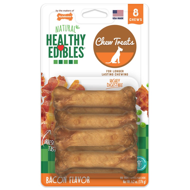 Nylabone Healthy Edibles Natural Dog Chews Long Lasting Bacon Flavor Treats for Dogs, X-Small/Petite (8 Count) - Image 1