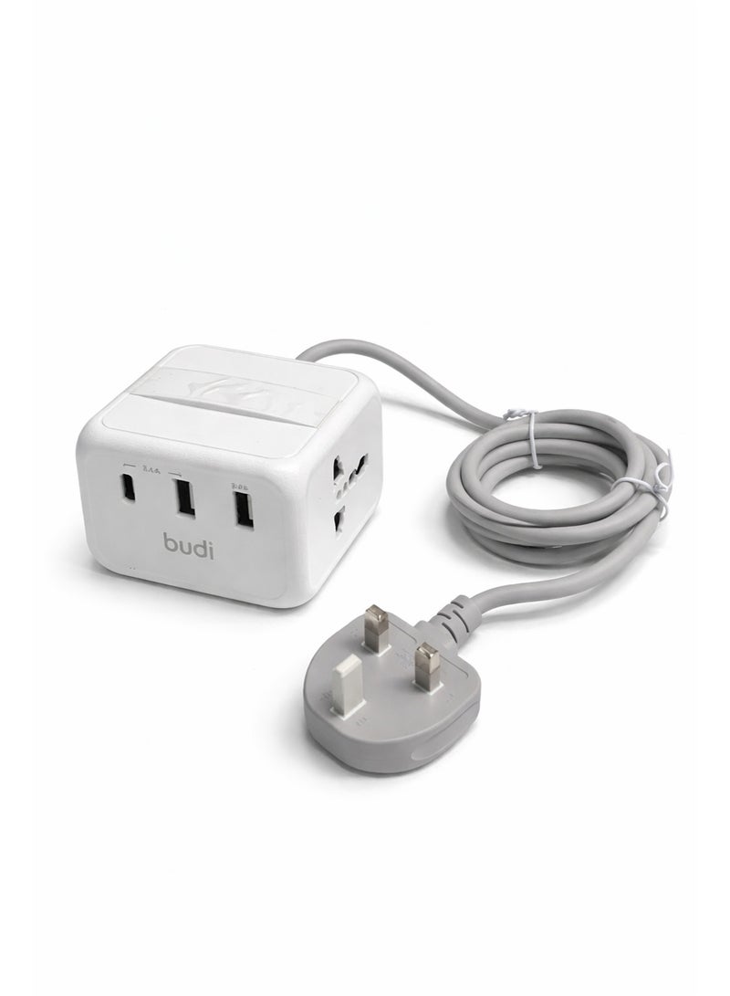 بودي شاحن منزلي من بودي بقوة 24 واط | منفذي USB + منفذ Type-C | مقبس عالمي | كابل بطول 1.8 متر | محول شحن سريع للأجهزة المحمولة - Image 2