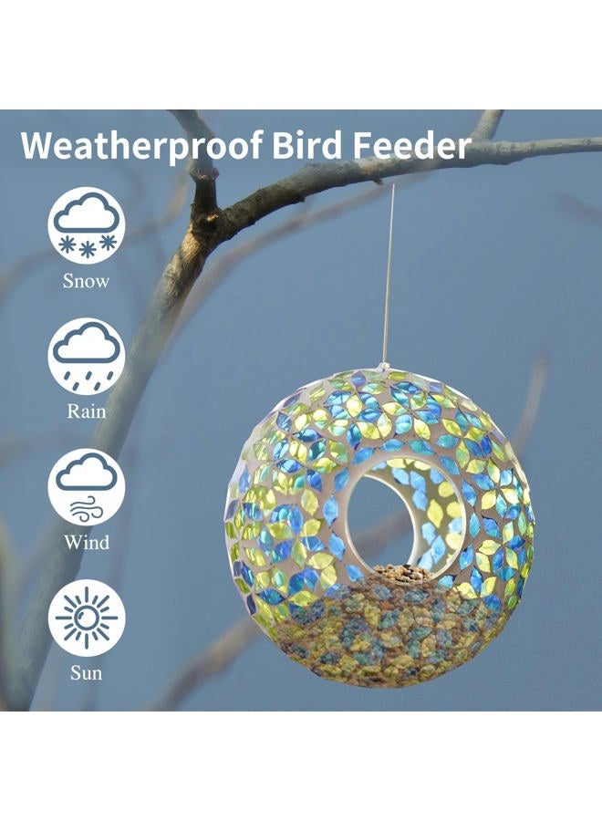 DUSVALLY Bird Feeder Garden Hanging Squirrel Proof Wild Bird House Bird Feeders Mosaic Circle for Outdoor Garden Yard Décor,Blue and Green - Image 2
