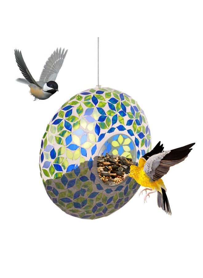 DUSVALLY Bird Feeder Garden Hanging Squirrel Proof Wild Bird House Bird Feeders Mosaic Circle for Outdoor Garden Yard Décor,Blue and Green - Image 1