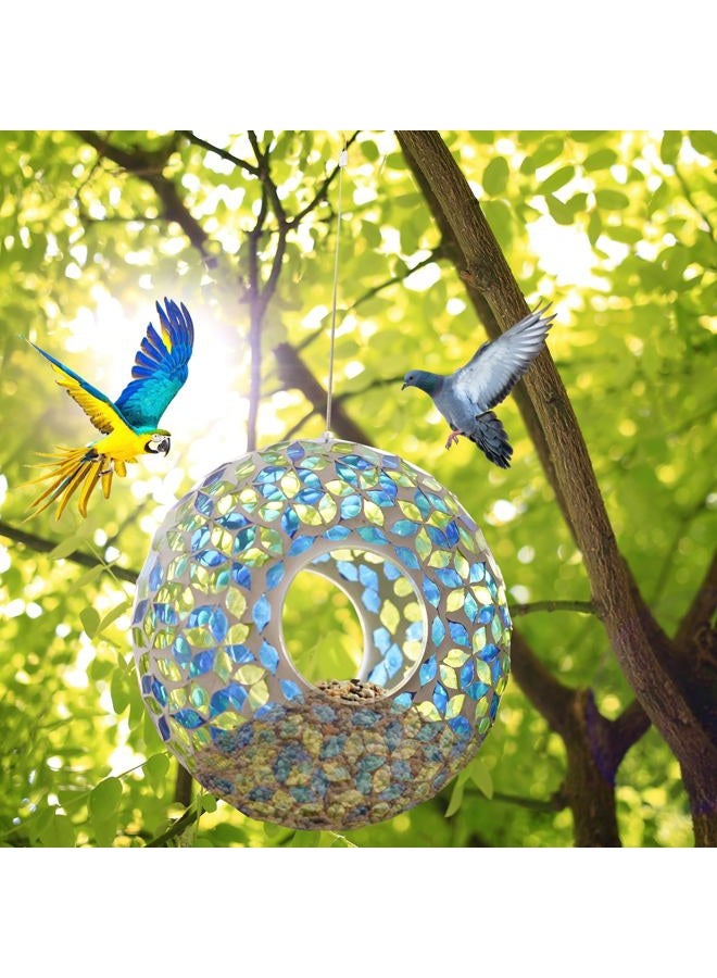 DUSVALLY Bird Feeder Garden Hanging Squirrel Proof Wild Bird House Bird Feeders Mosaic Circle for Outdoor Garden Yard Décor,Blue and Green - Image 3