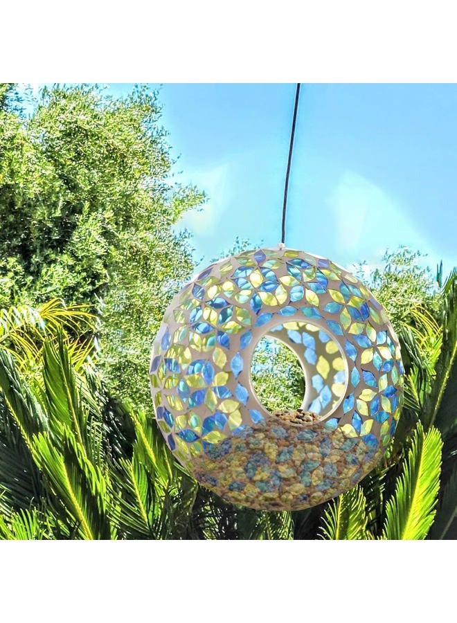 DUSVALLY Bird Feeder Garden Hanging Squirrel Proof Wild Bird House Bird Feeders Mosaic Circle for Outdoor Garden Yard Décor,Blue and Green - Image 5