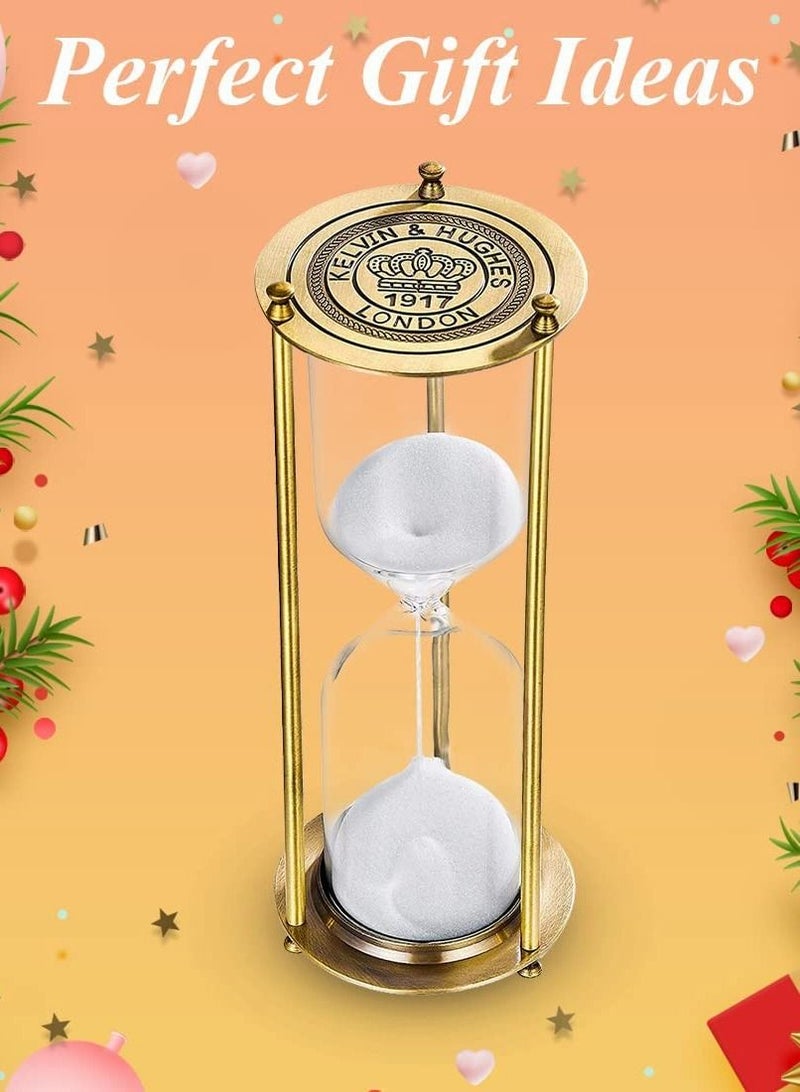 Excefore Sand Timer 15 Minute Hourglass Vintage Brass Sand Clock Stand, Vintage Sand Timer, Metal Sand Watch 15 Min, Antique Hour Glass Sandglass with White Sand for Home, Desk, Office Decoration - Image 3