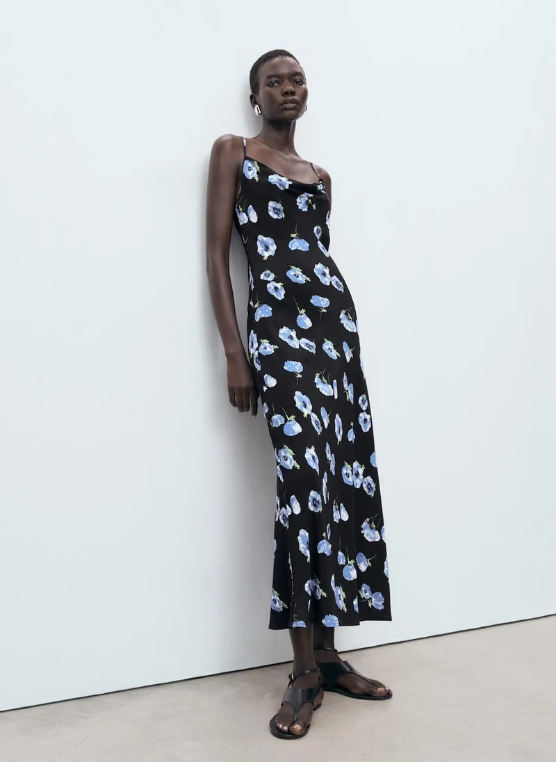 MANGO Long Dress With Draped Neckline