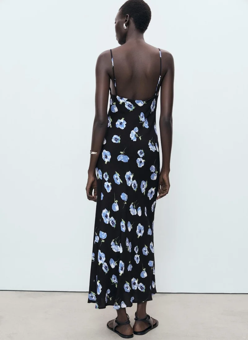 MANGO Long Dress With Draped Neckline