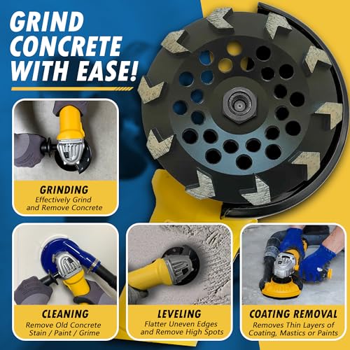 EDiamondTools 7" High Performance Diamond Grinding Wheels for Concrete, Paint, Epoxy, Mastic, Coating Removal, #30/40 Grit, 10 Arrow Segments, 7/8"-5/8" Arbor - Image 4