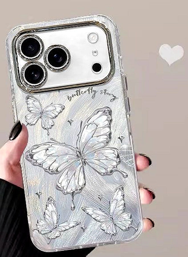 Case for iPhone 17 Pro Max，Shiny Full Camera Lens Protector，Cute Butterfly Pattern，Sparkly Pearl Wrist Strap，Bling Shockproof iPhone 17 Pro Max Cover for Women Girls Gift - Image 3