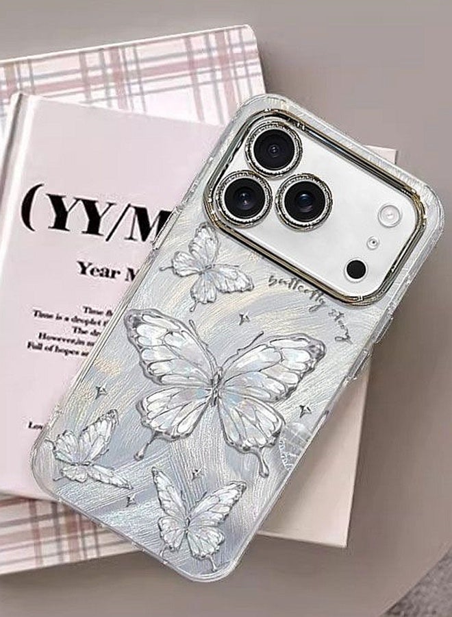 Case for iPhone 17 Pro Max，Shiny Full Camera Lens Protector，Cute Butterfly Pattern，Sparkly Pearl Wrist Strap，Bling Shockproof iPhone 17 Pro Max Cover for Women Girls Gift - Image 4