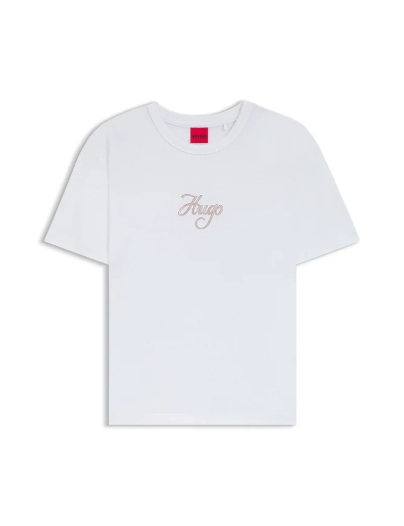 HUGO Cotton-jersey T-shirt with glitter-print details