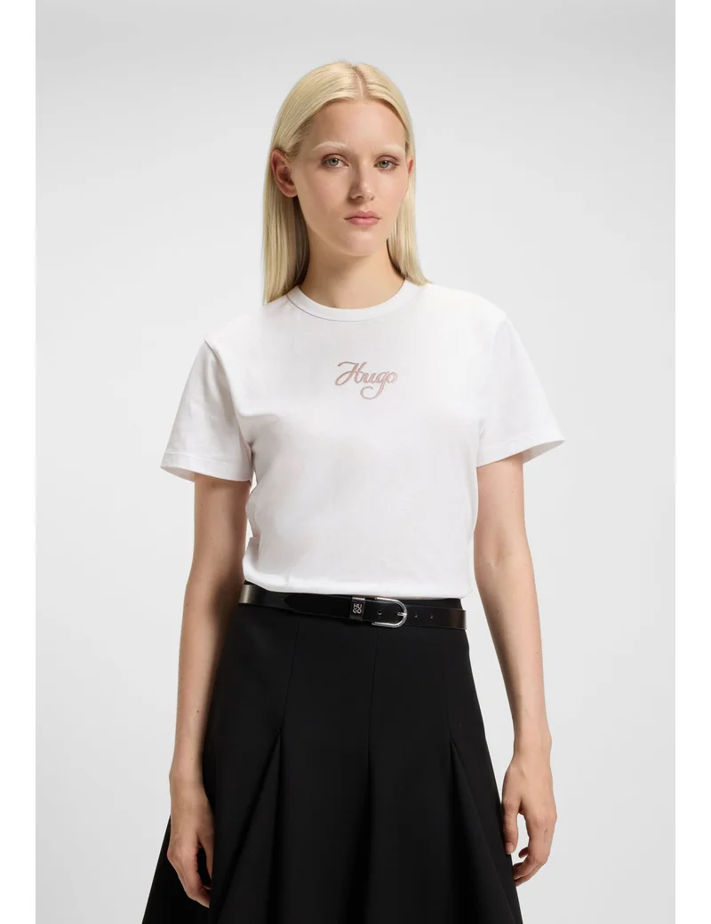 HUGO Cotton-jersey T-shirt with glitter-print details