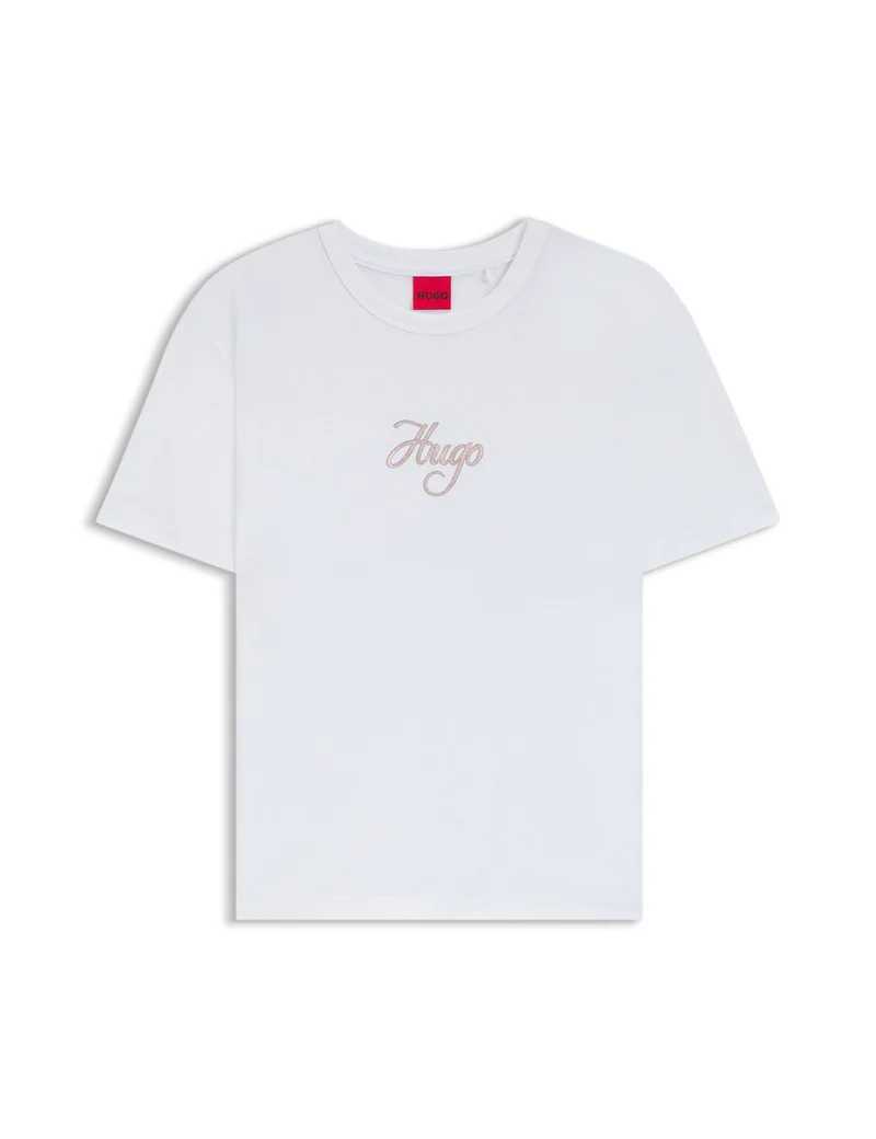 HUGO White Cotton-jersey T-shirt with glitter-print details for Women | Best Price UAE